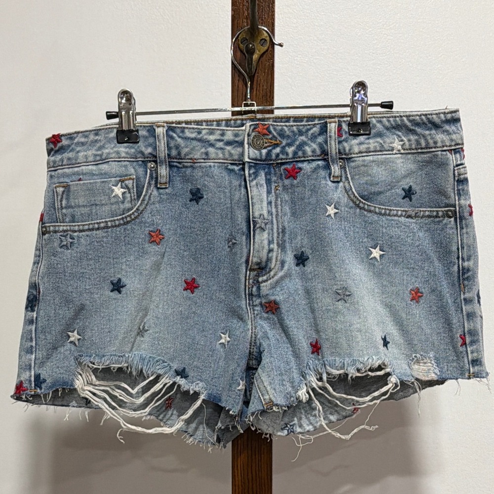 Vigoss Marley Short Light Wash Distress Star Embroidered Denim Retro Boho Y2K 31